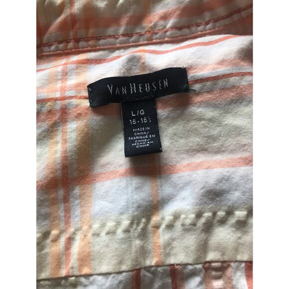 Van Heusen Plaid Orange White Cotton Button Down Shirt Men's Size Large - Picture 5 of 6